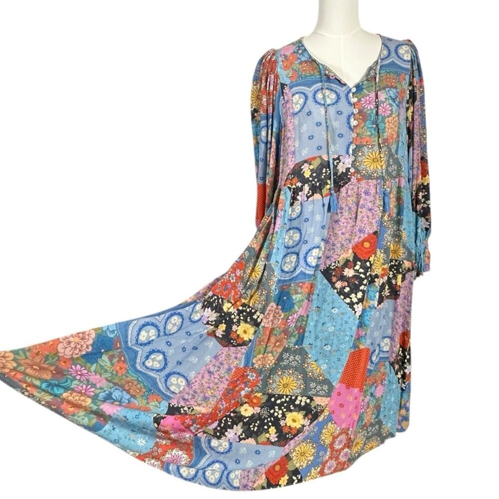 Spell & the Gypsy Bohemian Patchwork 70s Witchy Cha Cha Maxi Dress Size Small - Picture 11 of 16